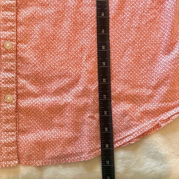 Halogen. Button down Long Sleeve Shirt. Orange and White Circle Pattern. Large. - Picture 9 of 11